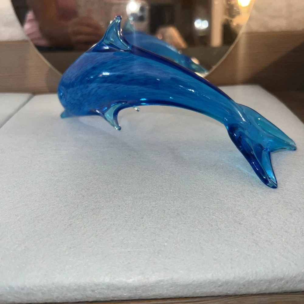 BLUE GLASS JUMPING‎ DOLPHIN-Turquoise Blues-Table Decor-Ocean-Beach Decor